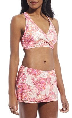 ALEX MARIE  Sunset Paisley Bralette Swim Top, $66 Tiered Skirt Swim Bottom, $60
