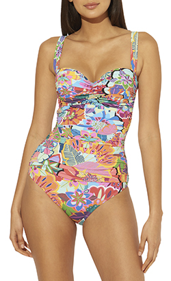BLEU ROD BEATTIE  Make It Pop Shirred Sweetheart One Piece, $129
