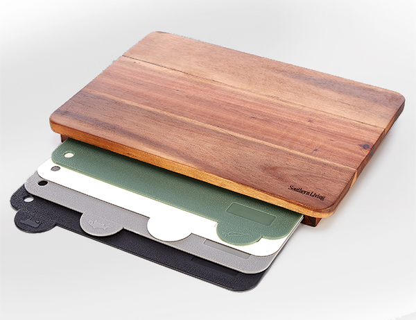 Acacia Wood Cutting Board with Nested Silicone Mats, $38