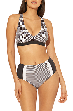 BLEU ROD BEATTIE Inside The Lines D-Cup Underwire Bras-Sized Swim Top, $81 Inside The Lines High-Waist Swim Bottom, $5