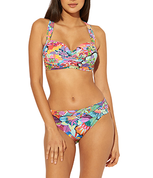 Make It Pop Shirred Bandeau  D Cup Swim Top  Make It Pop Sarong Hipster Swim Bottom