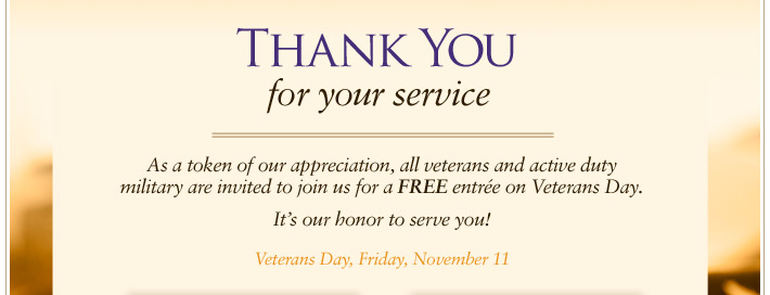 Free Meal At Olive Garden For Veterans And Active Duty Military