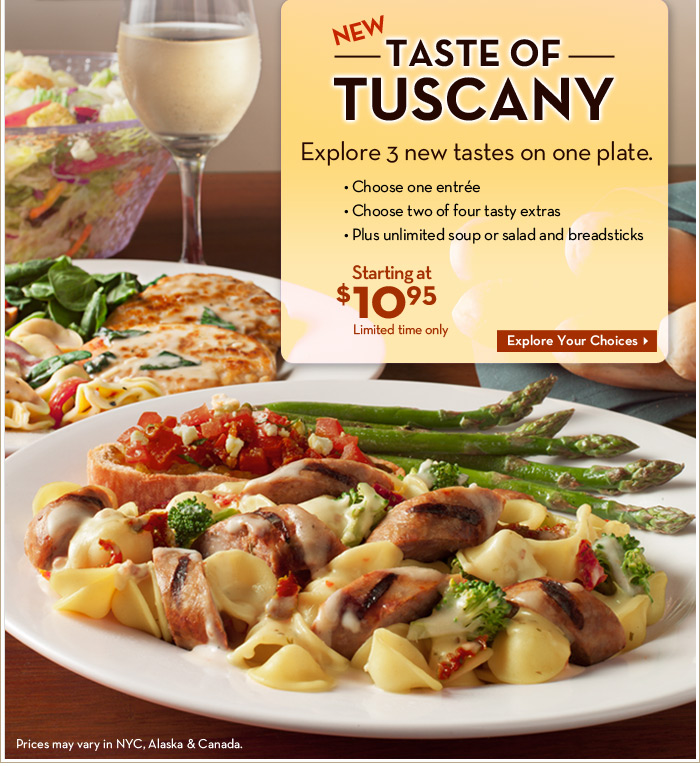 New Taste of Tuscany – Explore 3 new tastes on one plate.