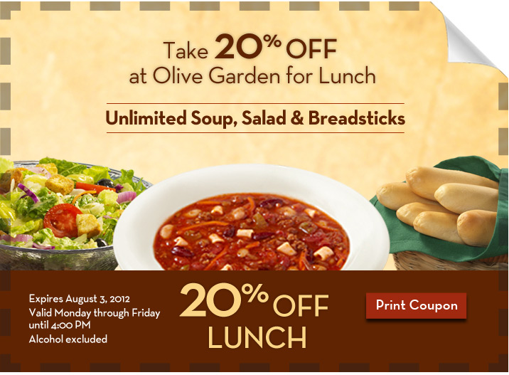 Take 20% Off at Olive Garden for Lunch