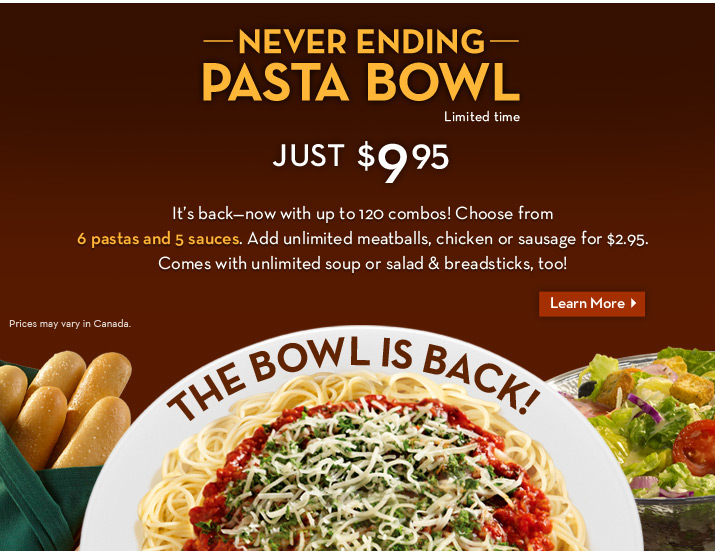 Never Ending Pasta Bowl is back - now with up to 120 combos!