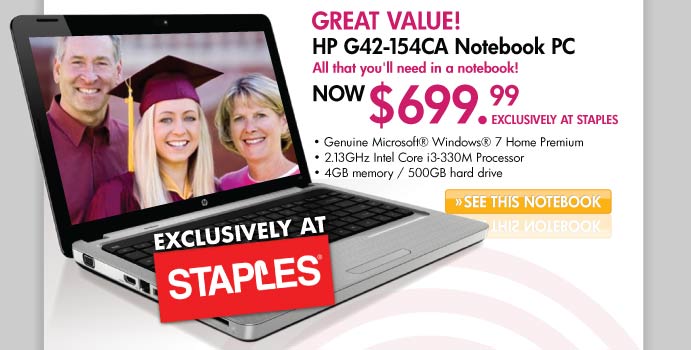 Great value!

HP G42-154CA Notebook PC

See it now!
