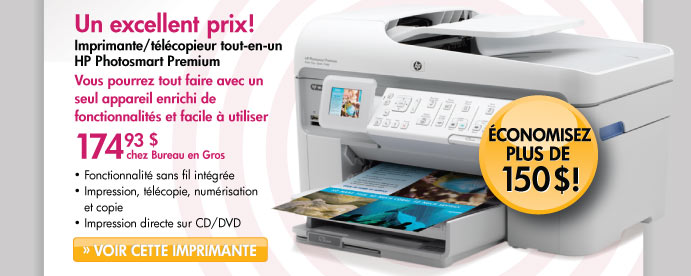 Un excellent prix!

Imprimante/t�l�copieur tout-en-un HP Photosmart Premium
