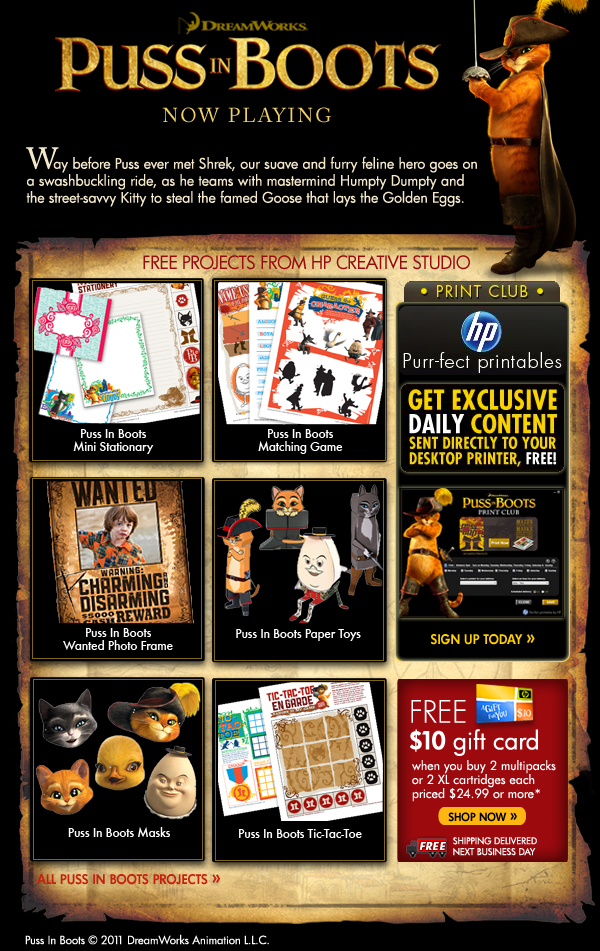 Puss In Boots Projects from HP Creative Studio