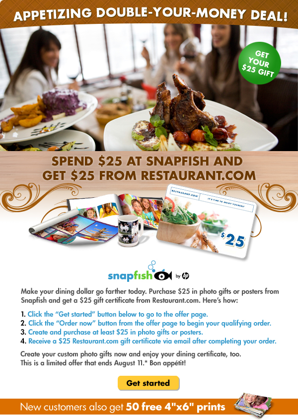 Spend $25 at Snapfish and Get $25 From Restaurant.com