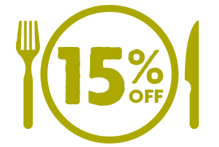 15% off a check with 4+ entrées