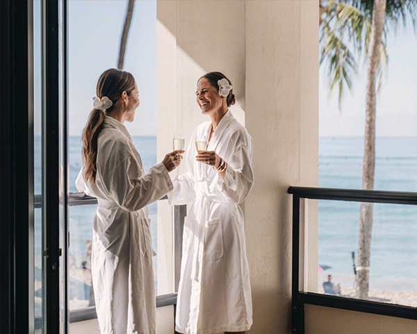 Friends enjoying a spa day at their Hawaii hotel room.
