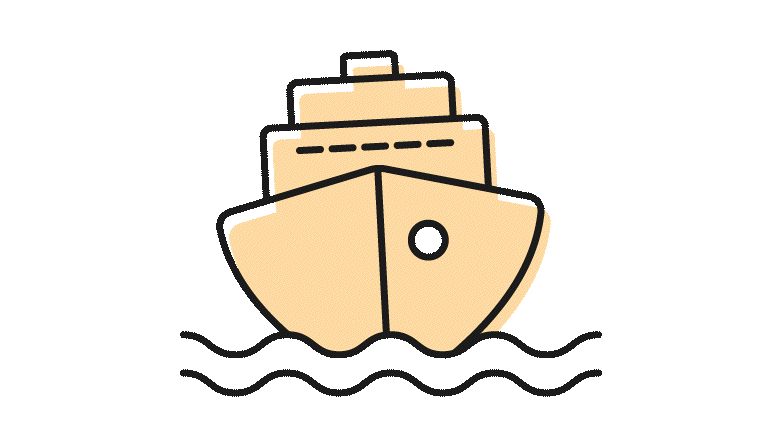 Animated cruise ship illustration.