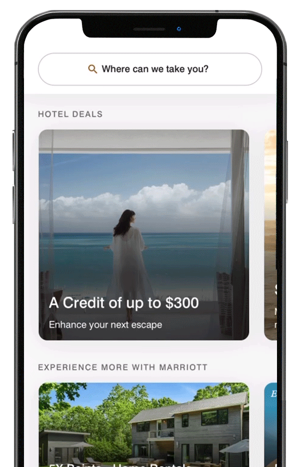 Animated GIF of the Marriott Bonvoy App options.