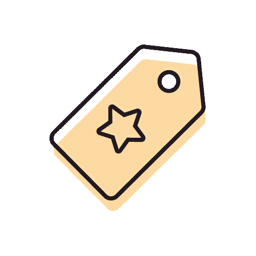 Animated gif of a tag with a star on it swinging.