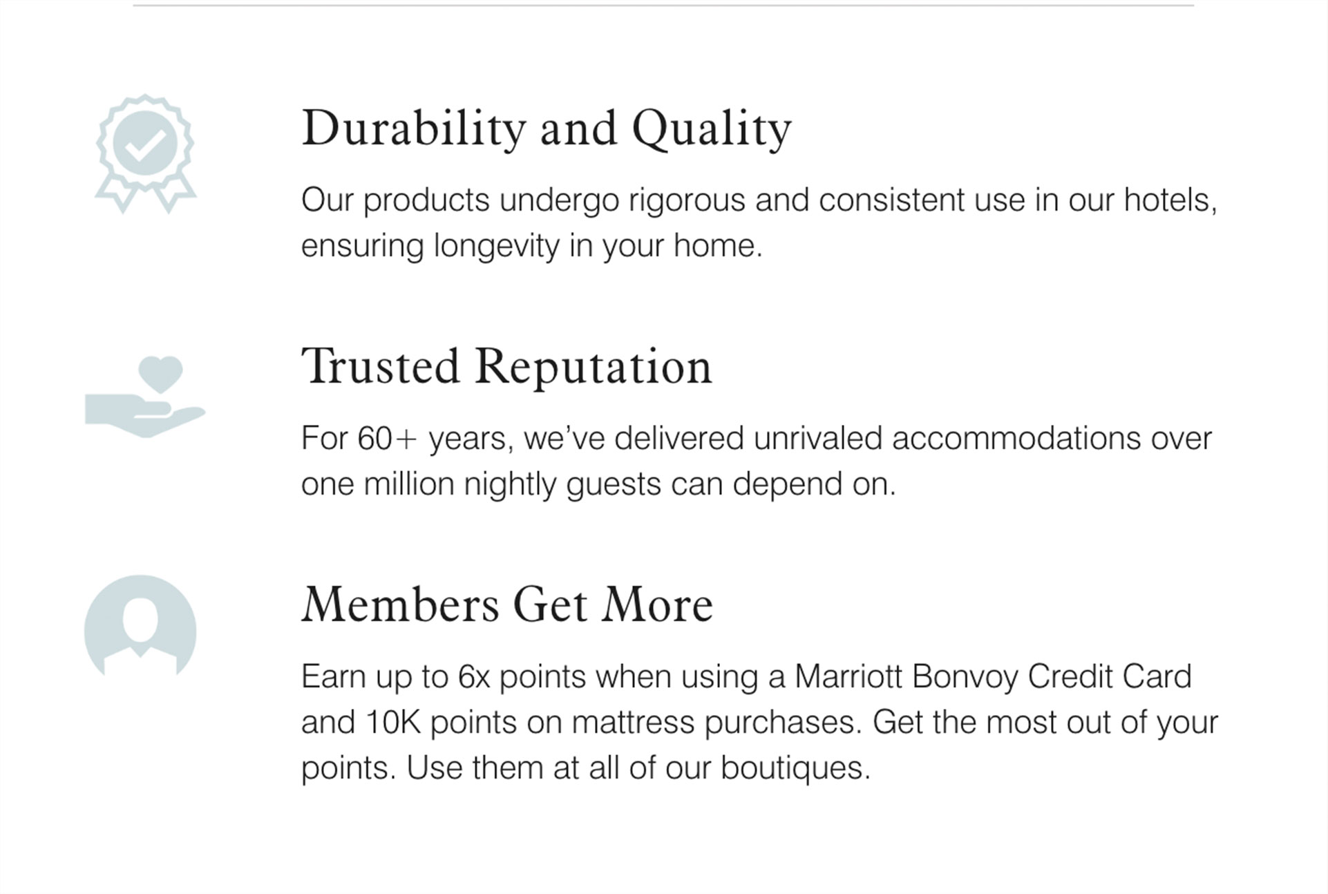 Infographic featuring 3 key points: Durabilty & Quality, Trusted Reputation, and Members Get More