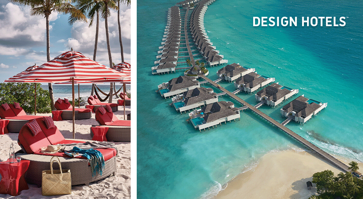 Animation highlighting three brands from Marriott Bonvoy's portfolio: Autograph Collection Hotels, Design Hotels and Westin Hotels and Resorts, links to Marriott Bonvoy website.