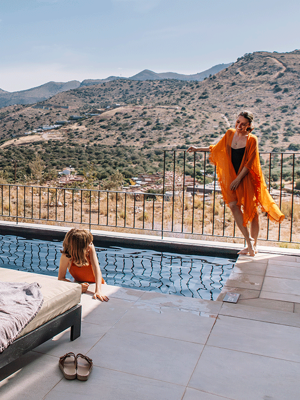 A woman on vacation in Greece.