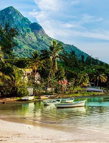 Tropical beach with mountains