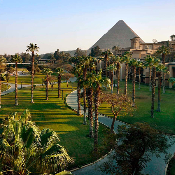 Arial view of the Marriott Mena House, Cairo with the Pyramids in the background