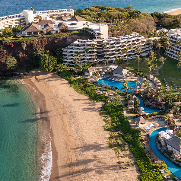 Ariel photo of the Sheraton Maui Resort & Spa showing the beach and ocean