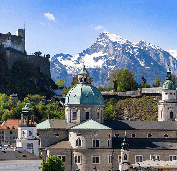 Mountainside town in Europe.