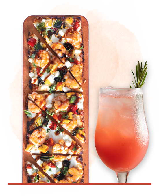 Citrus Sparkling Refresher and Chipotle BBQ Shrimp Flatbread