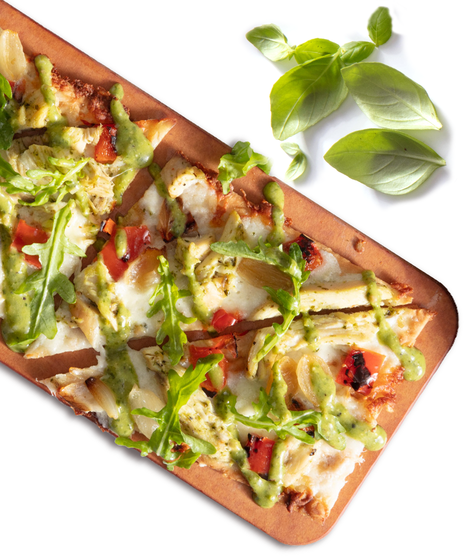 Pesto Chicken and Fresh Mozzarella Flatbread