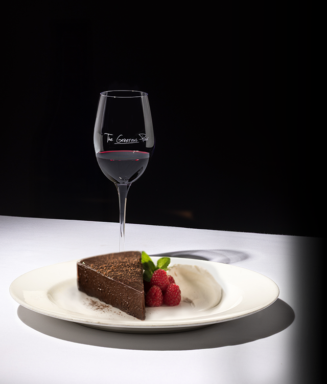 Flourless Chocolate Espresso Cake and Glass of Red Wine