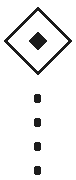 Geomteric diamond shape above a vertical trail of four white dots.