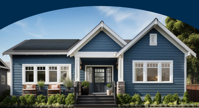 Blue house with white trim